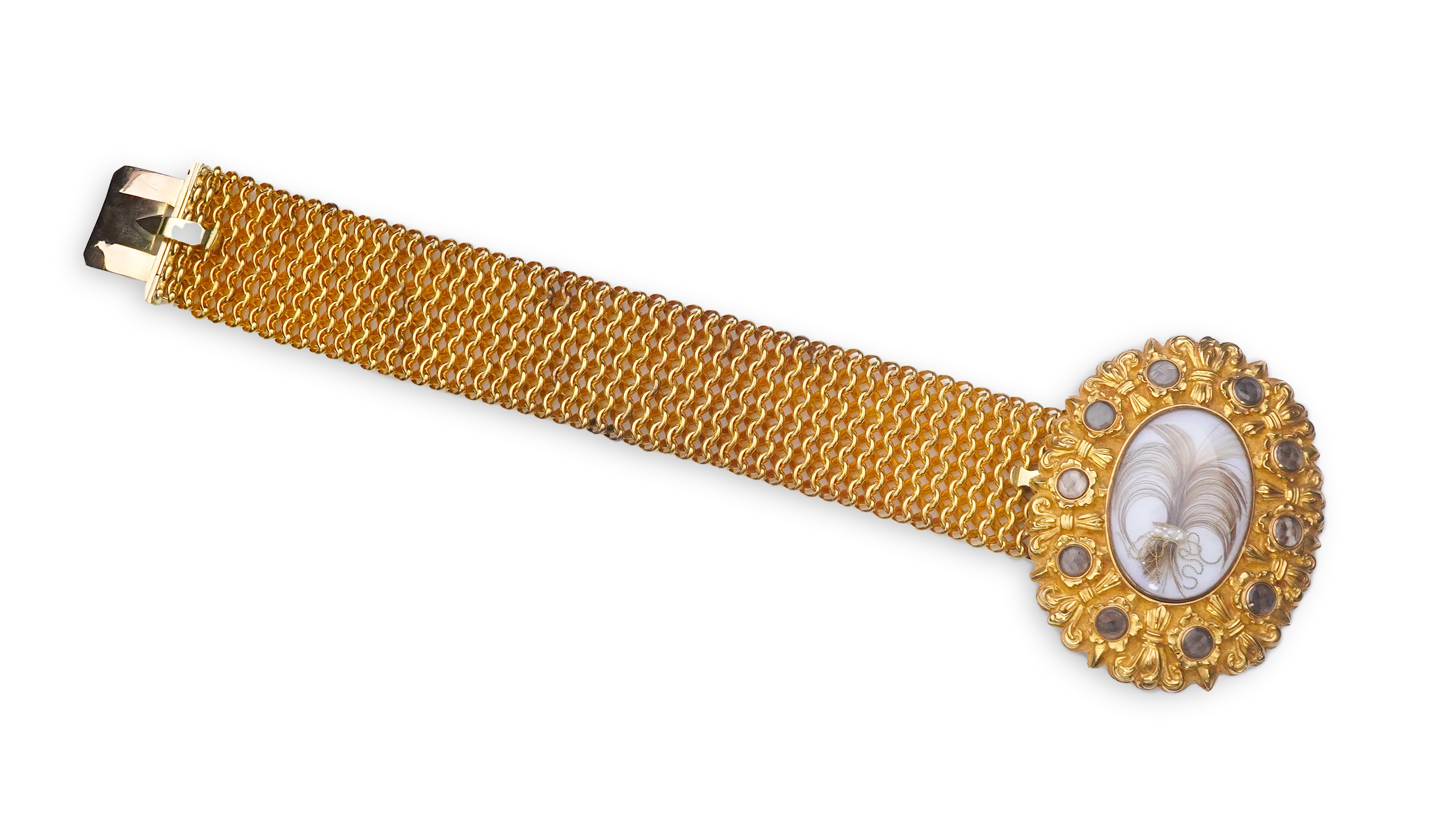 A fine sentimental Georgian gold and hairwork bracelet, 1820s